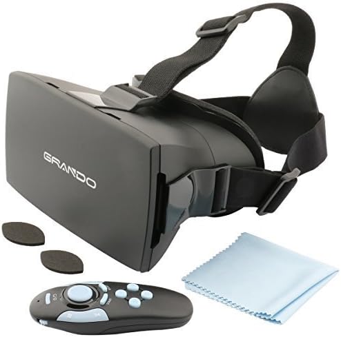 GRANDO 3D VR Virtual Reality Headset with Bluetooth Remote Controller VUE Series VR Glasses for 4.7~6 inch Smartphones for 3D Movies & Games Adjustable Strap Black by GRANDO