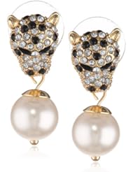Crystal Panther Simulated Pearl Dangle Earrings