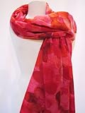 Floral Printed Lightweight Wool Shawl Scarf Wrap Fuchsia Pink Ivory
