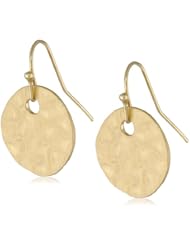 Gold Plated Hammered Round Disc Drop Earrings
