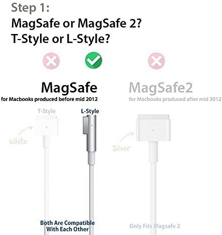 RoseLan®85W AC Charger with Power Adapter Extension Cord - 13/15/17 in - retina display - L-tip - Compatible with all Macbooks 2012 and Before