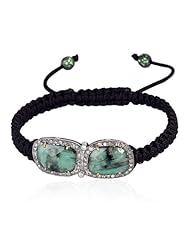 Emerald & Tsavorite Diamond Charm Macrame 18kt Gold Stretch Bracelet Fashion Jewelry