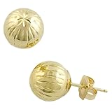 14 Karat Yellow Gold 8mm Diamond-Cut Ball Earrings