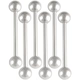 14G 14 Gauge (1.6mm) - 16mm long - 316L Surgical Stainless Steel tongue rings straight bars balls tounge barbells AFJY - Pierced Body Piercing Jewelry- Set of 6