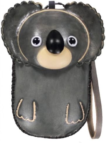 LittleKapsWorld Genuine Leather Koala Coin ID Cell Phone Purse Wristlet - Gray