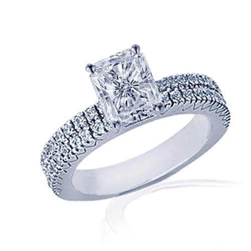 1.55 Ct Radiant Cut Diamond Engagement Ring Pave 14K COLOR-H CUT: VERY GOOD IGI