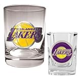Los Angeles Lakers Rocks Glass & Square Shot Glass Set - Primary Logo NBA Basketball