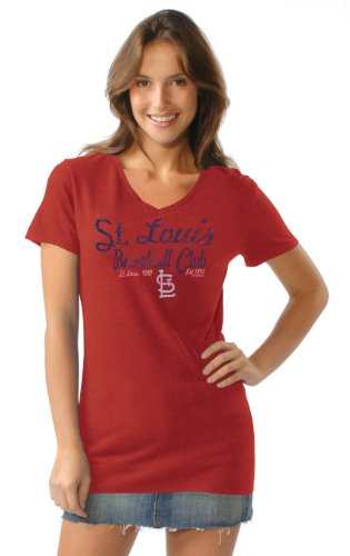MLB Women's St. Louis Cardinals Short Sleeve V Neck Tee (Red, X-Large)