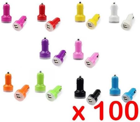 SeattleTech Wholesale Pack of 100 Universal Car charger Dual Port USB for iPhone iPad Mobile Phones Mixed Colors