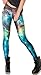 DQdq Women's Digital Printing Leggings Stretchy Tights Green Galaxy