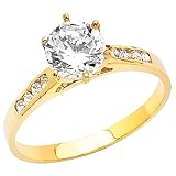 14K Yellow Gold Round-cut 1.50 CTW Equivalent CZ Cubic Zirconia Ladies Solitaire Wedding Engagement Ring Band