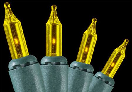 Set of 100 Amber Everglow Mini Christmas Lights With Green Wire