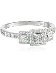 14k White Gold Diamond (1cttw, H-I Color, I2-I3 Clarity) 3-Stone Princess Ring, Size 7