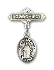 Sterling Silver Baby Badge with Our Lady of Africa Charm and Godchild Badge Pin