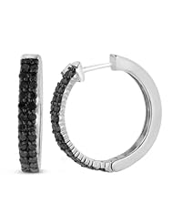 1ct Black Diamond Pave Hoop Earrings Crafted In Solid Sterling Silver