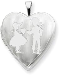 Sterling Silver 20mm Boy Giving a Heart to Girl Heart Locket w/ 18in Chain