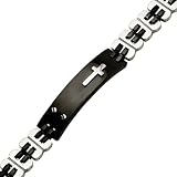 Men's Stainless Steel And Black Cross Bracelet