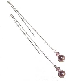 Mauve Swarovski Pearl & Crystal Sterling Silver Pull Through Earrings. 170mm