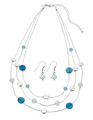 Silver Plated Multi-Strand Shell Necklace & Earrings Set