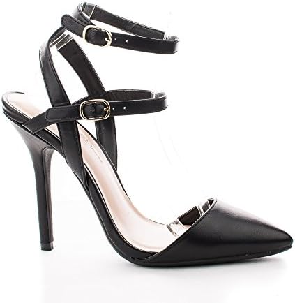 Adora94 Black D'orsay Pointy Toe Strappy Ankle Stiletto Dress Heels-5.5