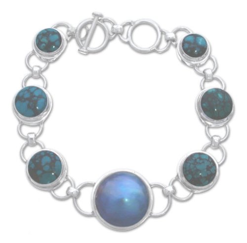 Pearl and turquoise bracelet, 'Mystic Moon' 1 W 9 L