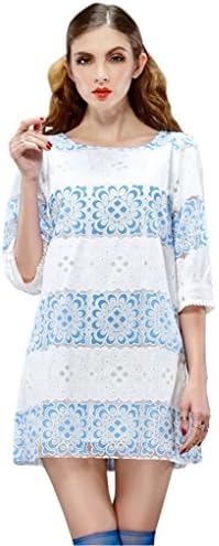 Elf Sack Womens Summer Dress Round Neck Half Sleeve Hollow Striped Lace Small Size Blue