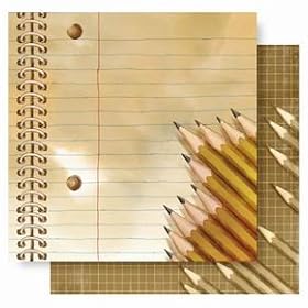 My Notebook & Pencils Glitter Scrapbook Paper 12x12 by Best Creation