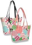 Plaid and Polka Dot Tote Handbag with Dual Carrying Straps