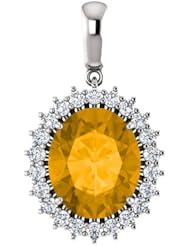 14K White Gold 12.00x10.00mm Oval Cut Citrine and Diamond Pendant -- LIFETIME WARRANTY