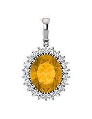 10K White Gold 12.00x10.00mm Oval Cut Citrine and Diamond Pendant -- LIFETIME WARRANTY