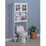 White Wood Bathroom Commode Shelf w/Storage Shelves Glass Door