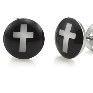 Amazon.com: Trendy Stainless Steel Mens Cross Stud Earrings Jewelry (Black White): Jewelry