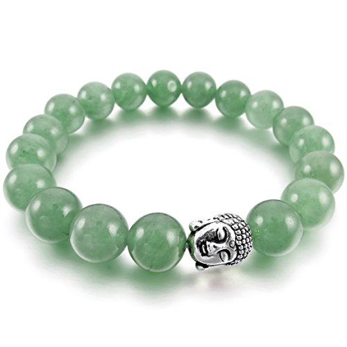 Men,Women's 10mm 12mm Alloy Bracelet Link Wrist Aventurine Green Silver Buddha Mala Energy Stone Gemstone Beads
