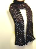 Sc602bp, Hand Crocheted Black and Plum Tweed Chenille 12x80 Scarf for Women and Teens