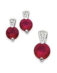Sterling Silver Red CZ Earrings And Pendant Set