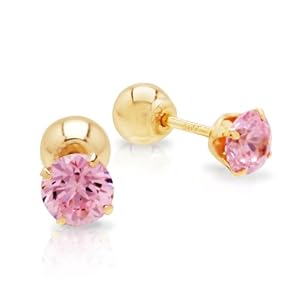 14k Yellow Gold Pink Cubic Zirconia Reversible Stud Earrings