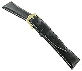 18mm Hirsch Stradivari Black Genuine Leather Tapered Padded White Stitched Relief Water Resistant Watch Band