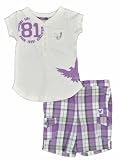 Company 81 Off White & Lilac Plaid Girls 2Pc Bermuda Set