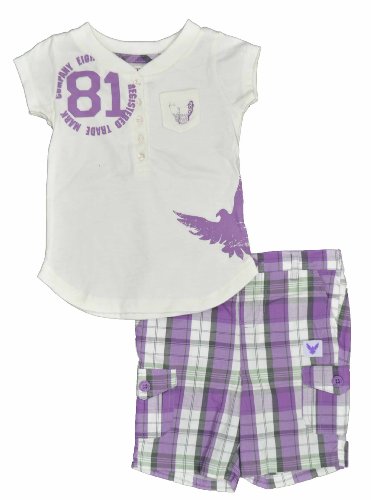  Company 81 "Off White & Lilac Plaid" Infant Girls 2Pc Short Set