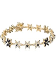 18k Yellow Gold Plated Sterling Silver Sapphire and Diamond Accent Flower Bracelet, 7.25"