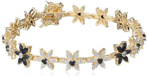 18k Yellow Gold Plated Sterling Silver Sapphire and Diamond Accent Flower Bracelet, 7.25