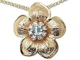 0.30 cts Genuine Aquamarine and Diamond Flower Pendant - 14kt White or Yellow Gold