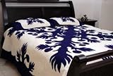 100% Cotton Fine Quality Needle Point Stitched Hawaiian Quilt (K) (NAVY) (Y26)