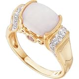 1/6 CT TW 14K Yellow Gold Cab Genuine Opal,Genuine Pink Tourmaline And Diamond Ring