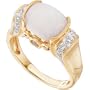 1/6 CT TW 14K Yellow Gold Cab Genuine Opal,Genuine Pink Tourmaline And Diamond Ring