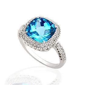 BEAUTIFUL GENUINE BLUE TOPAZ and DIAMOND RING 14K by Fairfield Jewelers