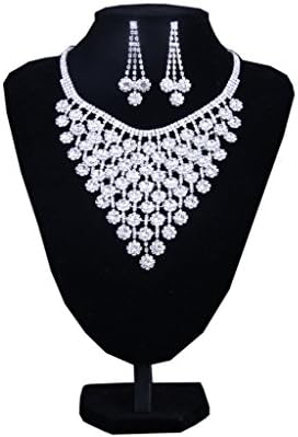 Women Luxury Blossomy Bling Wedding Bridal Prom Princess Rhinstone Crystal Necklace Earrings Jewelry Sets