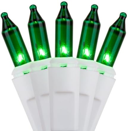 Holiday Essentials 100 Ultra-Brite Green Lights with White Wire - Indoor / Outdoor Use - UL Listed
