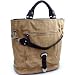 Dasein Decorative Zipper & Buckle Front Tote Bag Tan/ Dark Brown Faux Leather