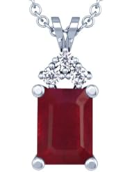 Platinum Emerald Cut Ruby And Round Diamond Pendant